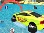 Mega car racing game on water surface in 3D